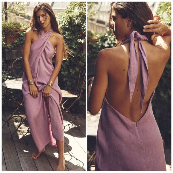 ZARA 100% LINEN HALTER DRESS - Picture 2 of 12